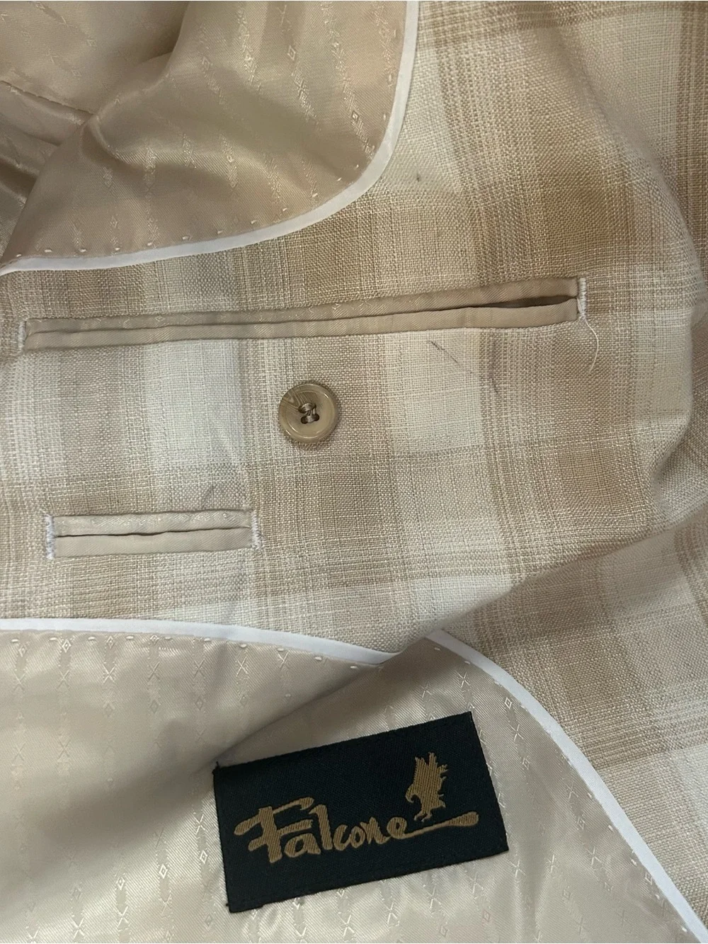 Falcone Superlative 150’s Neutral Plaid Blazer Linen Blend 3-Button Dbl Vent 48L - Picture 6 of 12